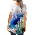 thumbnail image 6 of Womens Fashion Fall Deals ! BVnarty Women's Top Tunic Top For Leggings Henley Neck Floral Printed Comfy Trendy Casual Buttons Swing Pullover Blouse Lightweight Short Sleeve Blue L, 6 of 6
