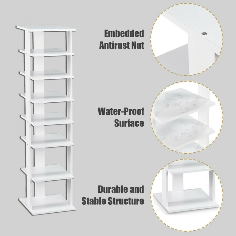 Tangkula 7-Tier Wooden Shoe Rack Narrow Vertical Shoe Stand Storage Display  Shelf White