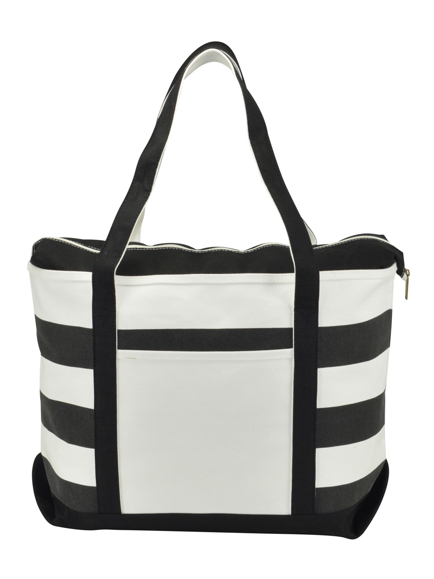 Black and white striped cotton tote bag