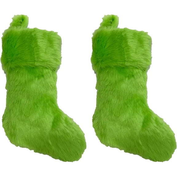 2 Pack Christmas Stockings,Soft Green Faux Furs Christmas Stockings,Large Stockings Candy Gift Socks Christmas Ornament Decorations,Christmas Hanging Stocking for Fireplace Xmas Tree