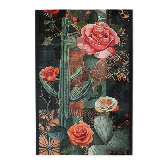 1000 pcs Cactus Flower puzzles for adults 1000 pieces,Challenging Brain Exercise,Unique and Beautiful Design,Vintage Style Cactus Flower Wooden Puzzle,for Plant Lovers Gift,Stress relieving pleasure