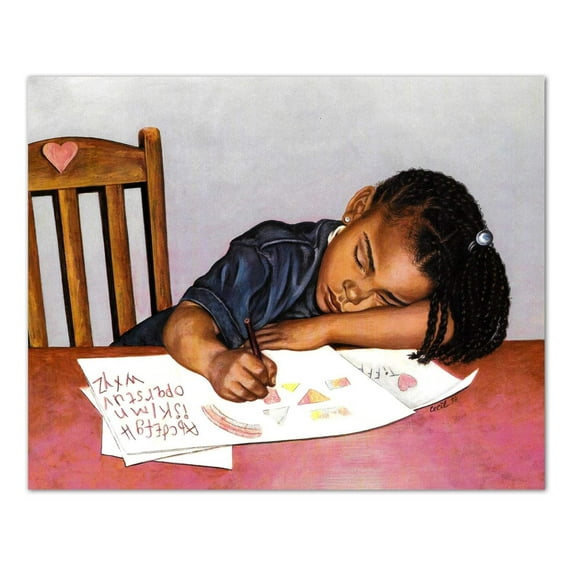 African American Black Girl at Table Doing Homework Wall Picture 8x10 Art Print