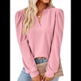 thumbnail image 2 of Blusas para Mujer, Elegantes, Informales, con Cuello en V, Larga, Blusas para Mujer con Mangas Abullonadas Rosa L, 2 of 10