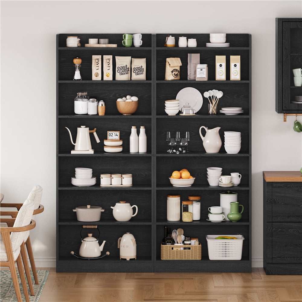 Renwick Wooden 7 Layer Open Shelf Bookcase with Compartment, Black