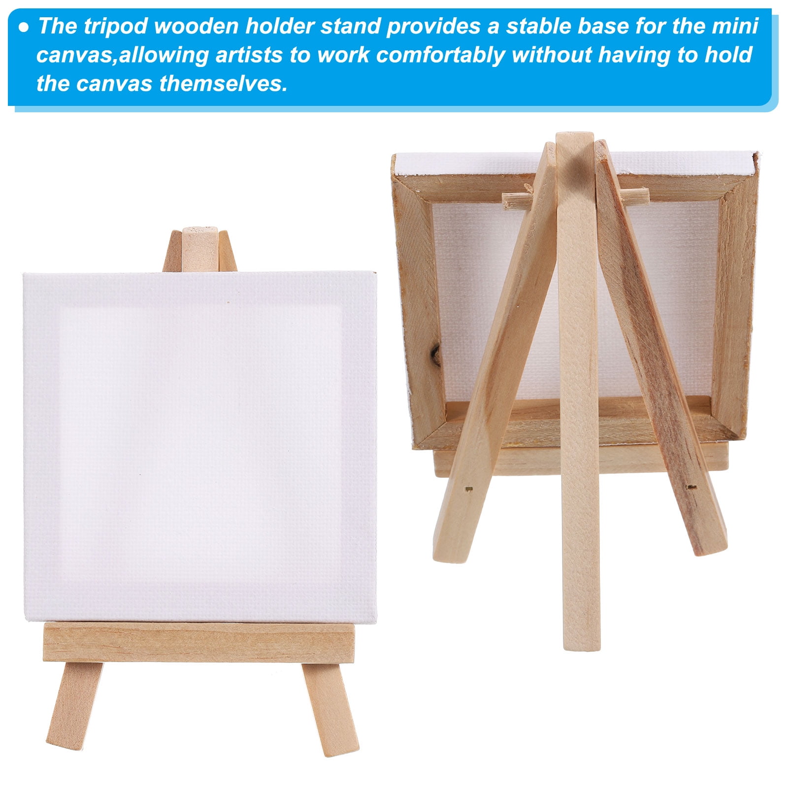 Uxcell 3"x3" Canvas Easel Set Mini Stretched Display Canvas Panel Tripod Holder Stand for Drawing Painting Art 12 Set
