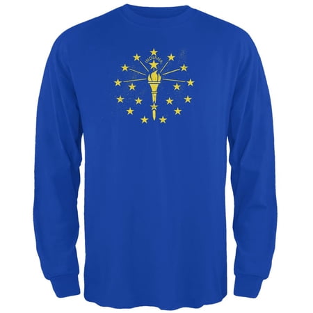 Born and Raised Indiana State Flag Mens Long Sleeve T Shirt Royal 2XL