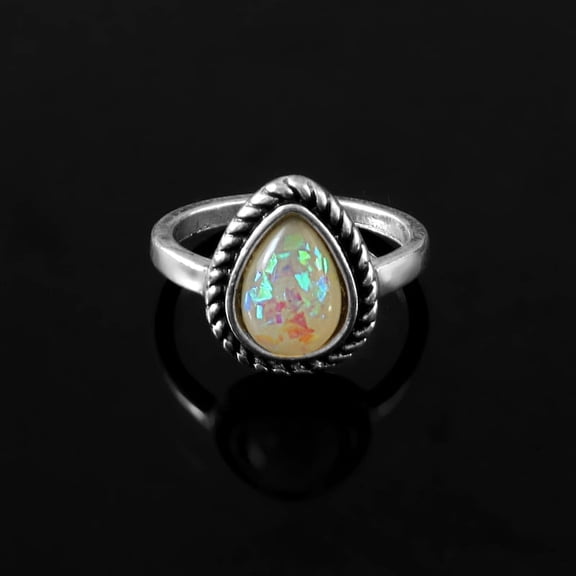 Gems N Jewels Handmade Pear shape Ethiopian Opal Band Ring 925 Sterling Silver Jewelry For Men/ Women