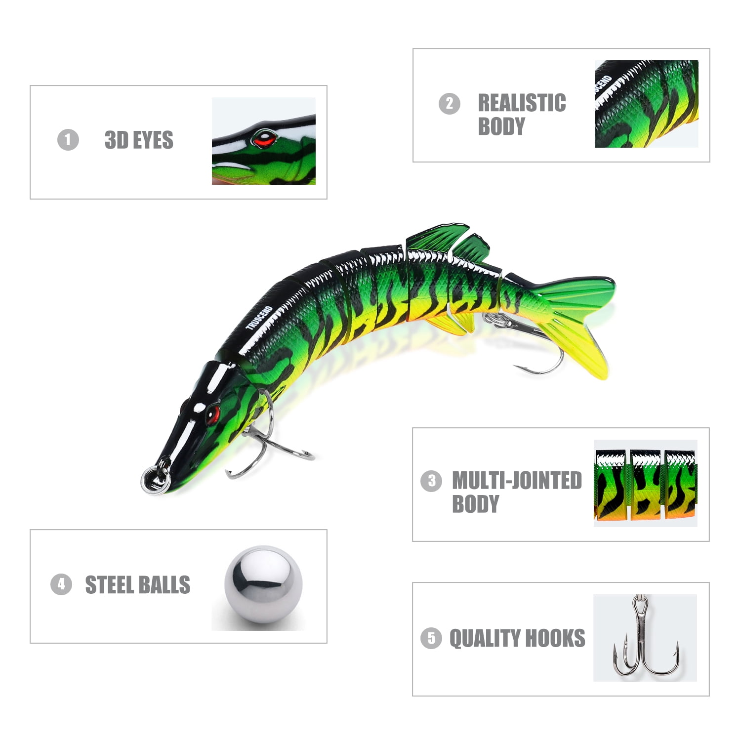 TRUSCEND Swimmax Fishing Lure with BKK Hook， Easy Catch: Wiggling, Vibrating, Rattling with Noise, Heavy-Duty Dyneema Fiber Jointed Swimbait for Bass, Trout, Crappie，Ideal for Family Fishing