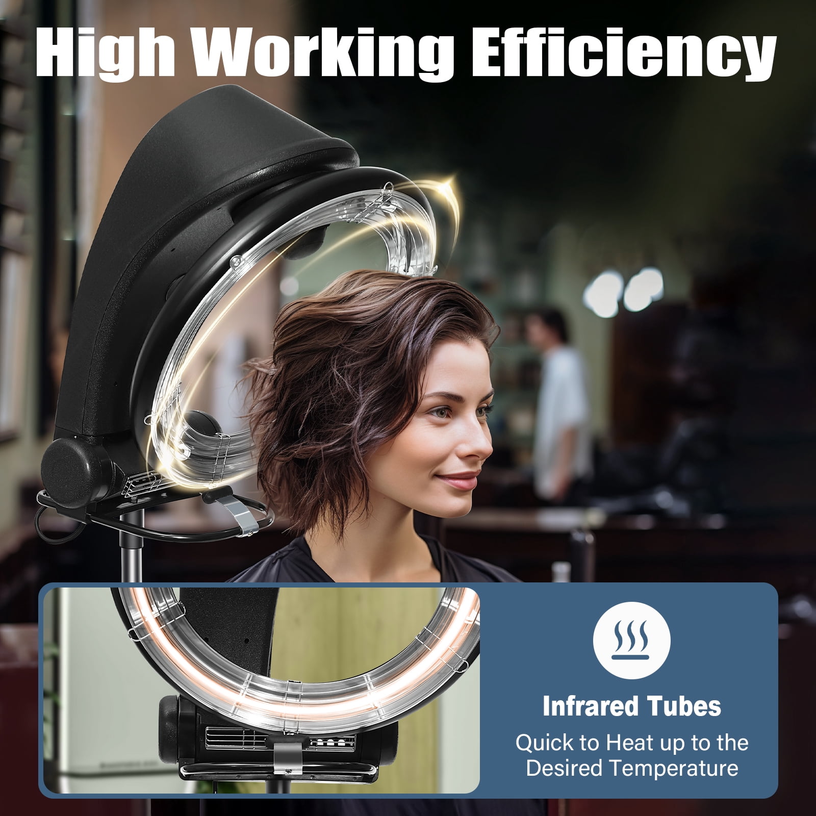 Peakora Professional Hair Dryer with Adjustable Height, Infrared Hair Coloring Dryer with Timer & Temperature Control, Freestanding Design for Salons