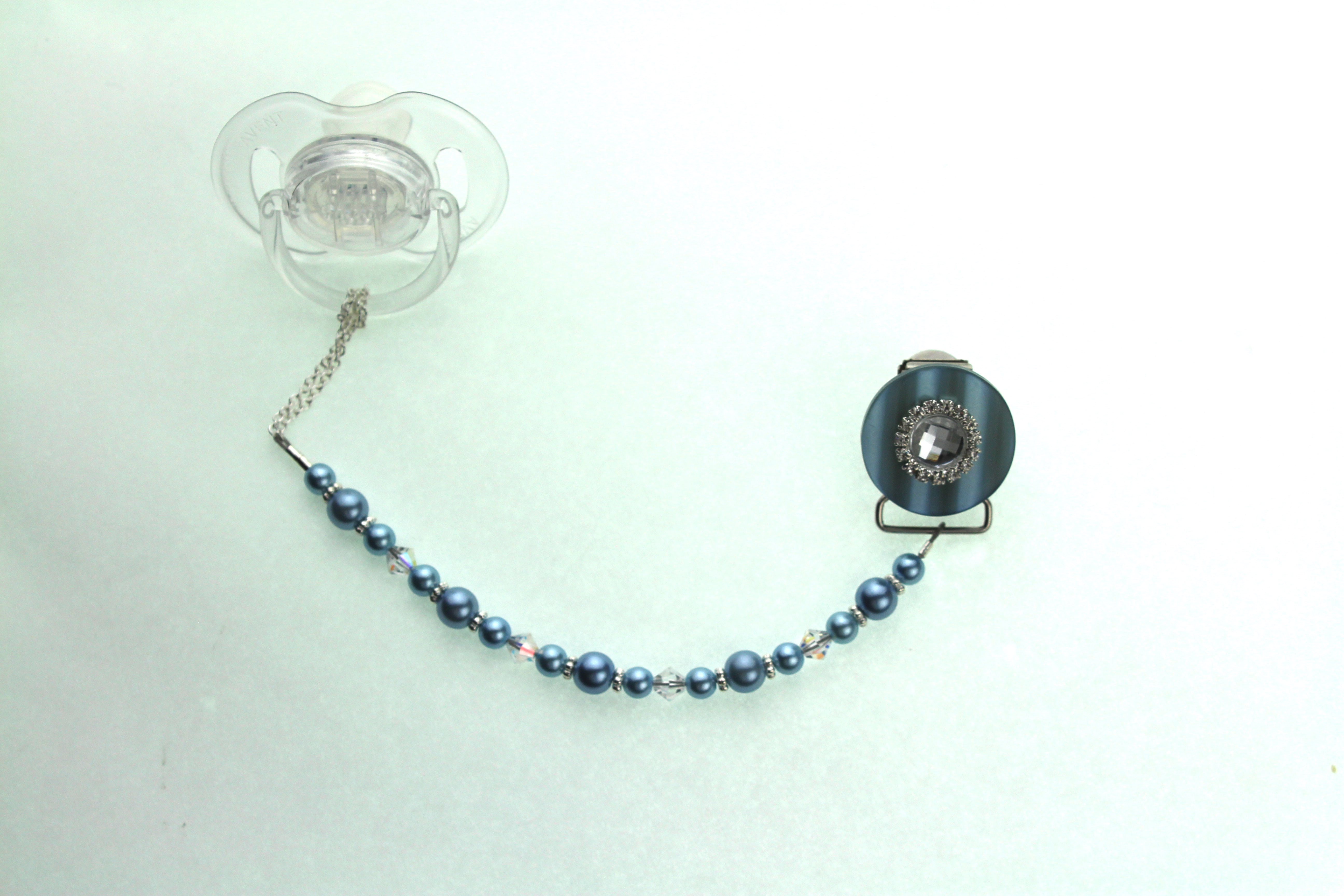 Rhinestone Center with Pearls & Crystals Pacifier Clip