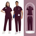 thumbnail image 7 of Unisex Solid Medical Scrub Set Stand Collar Dental Clinic Uniform for Nurses Surgeons Hospital Workwear with Pockets, 7 of 7