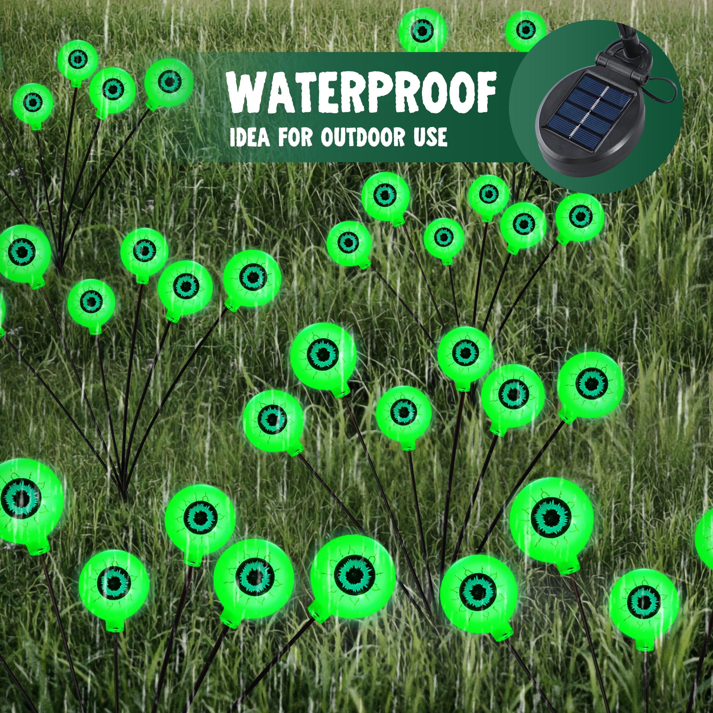 Joyfy 2 Pack Halloween Decorations Outdoor Solar Scary Eyeball Lights,Green Eyeball Swaying Firefly Lights,Waterproof Solar Halloween Path Lights for Yard Garden Lawn Decor