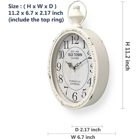 PYAN-Small Retro Oval Wall Clock, Antique Old Design, White Vintage Style, Battery Operated Silent Decor Wall Clocks for Kitchen,Bedroom,Farmhouse,Bathroom (11.2 H x 6.7 W)