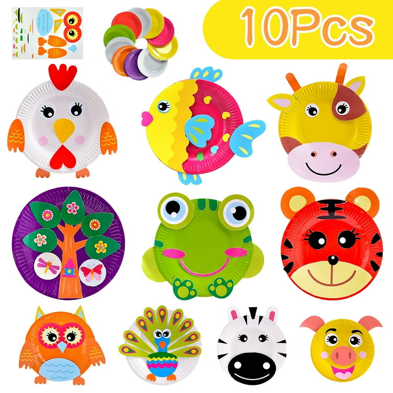 AMERTEER 10Pcs Toddler Crafts Paper Plate Art Kit Arts and Crafts for Kids  Boys Girls Preschool Easy Animal Plate Craft DIY Projects Supply Kit  Creative Home Activity Craft Party Groups Gift 