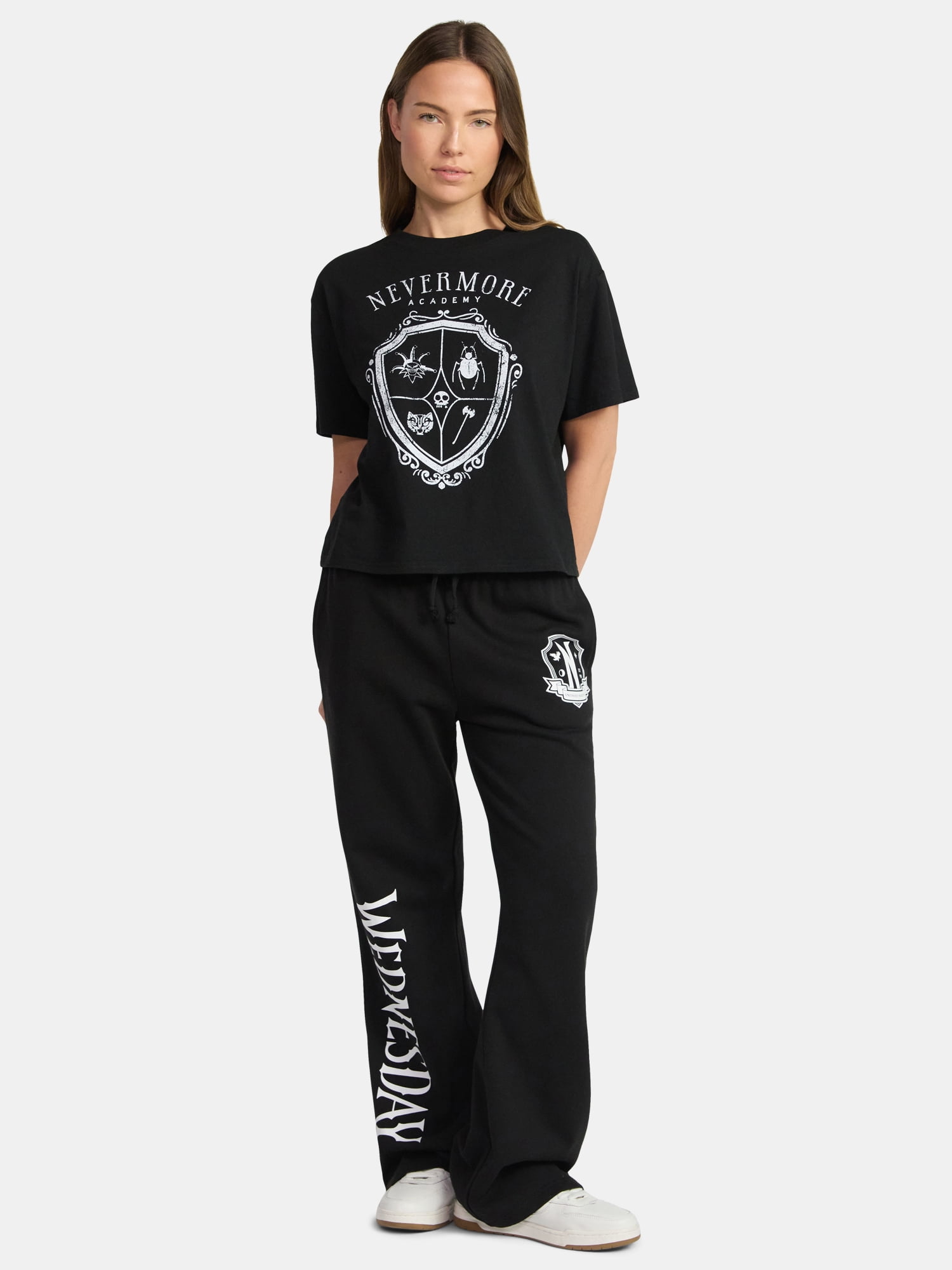 Wednesday, Juniors Graphic Short Sleeve Tee, Nevermore Icon, Sizes XXS-2XL