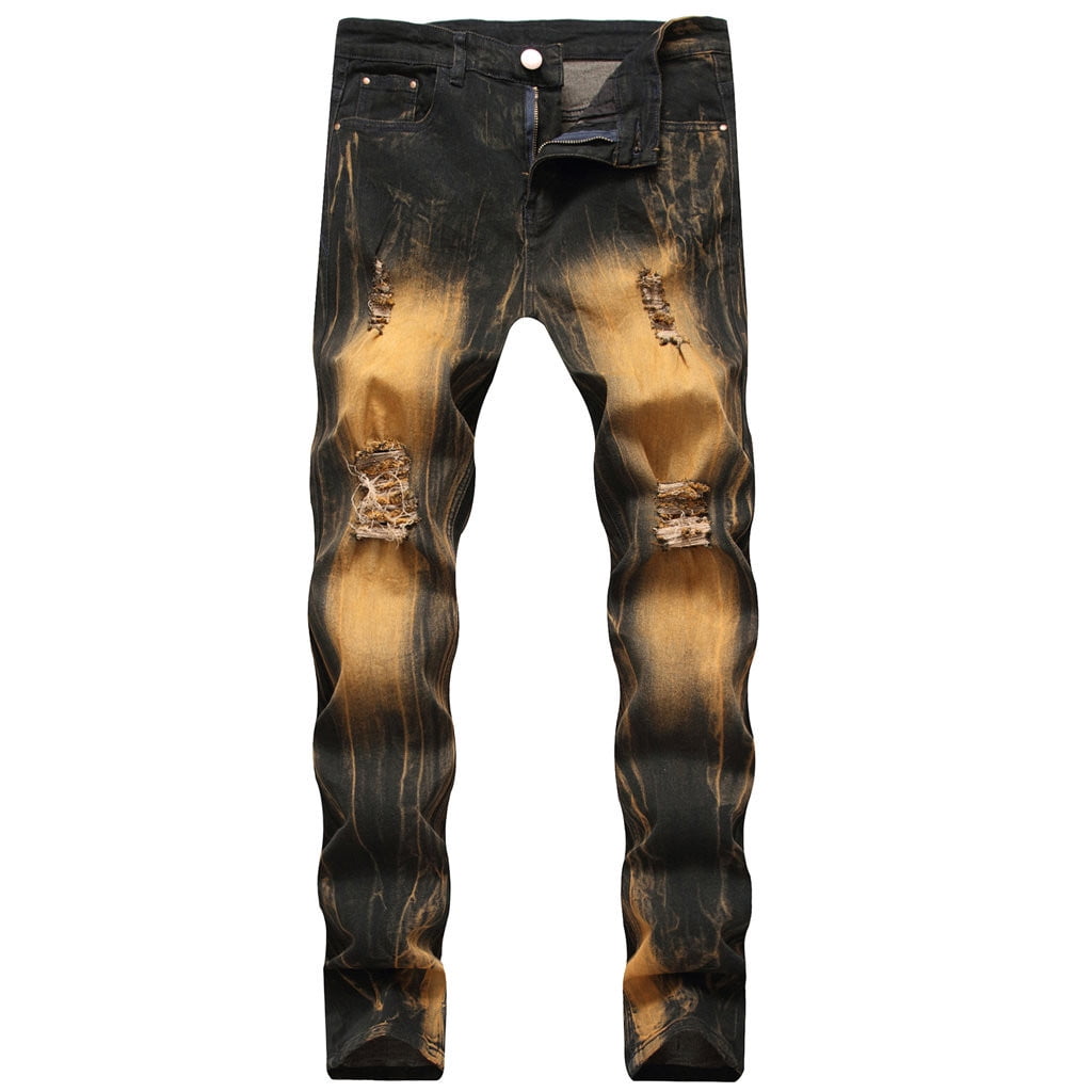 DDAPJ pyju Jeans for Men Ripped Frayed Distressed Jeans Skinny Straight ...