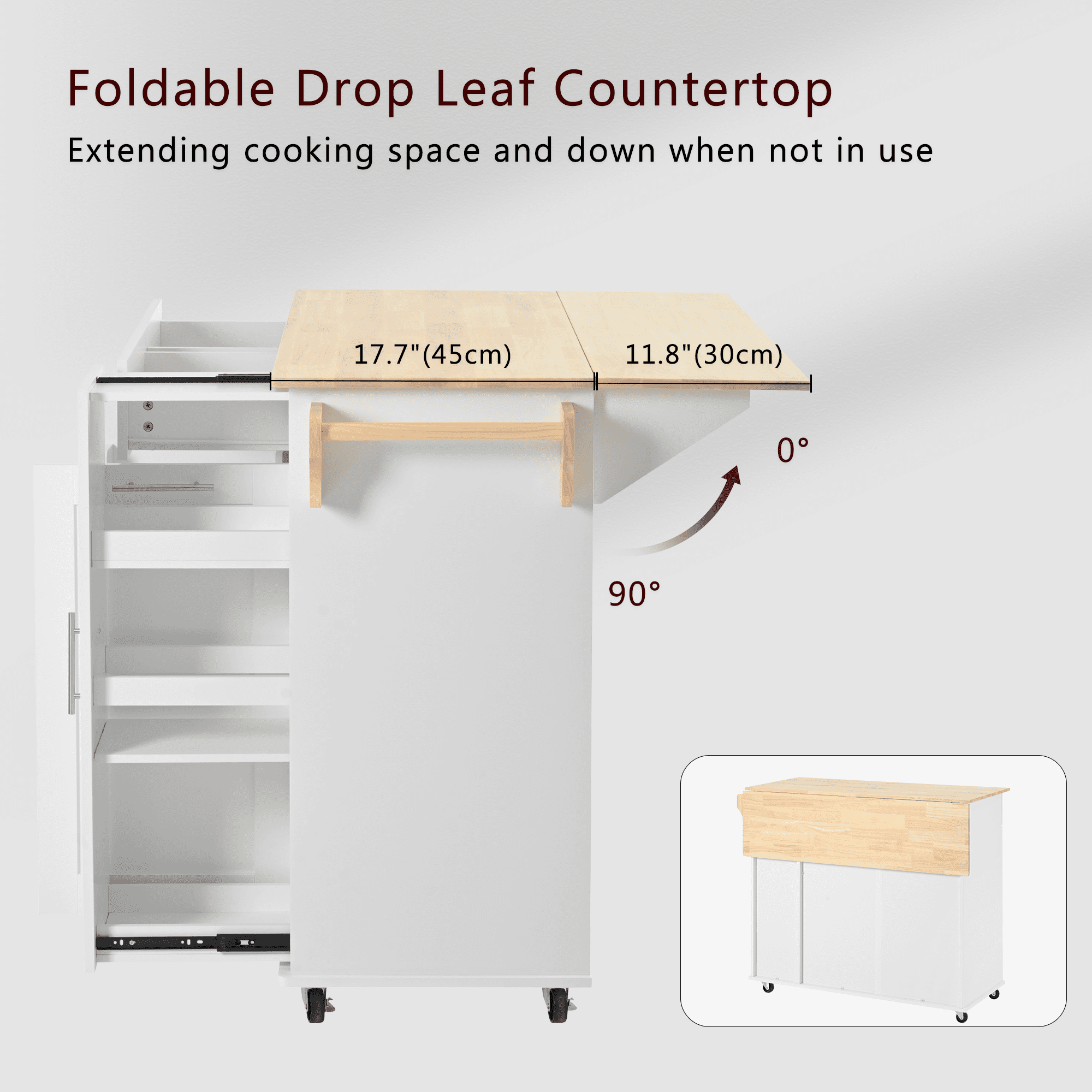 Yoneston Rolling Kitchen Storage Cart with Drop Leaf and Towel Rack, Kitchen Island with 3 Tier Pull Out Cabinet Organizer and 2 Drawers 2 Doors for Kitchen, Dining Room, Black
