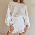 thumbnail image 2 of XFLWAM Women's Striped 2 Piece Outfits Crewneck Knit Pullover Sweater Shorts Set Wide Leg Matching Set Casual Loungewear, 2 of 6
