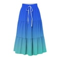 thumbnail image 7 of cocolona Womens Summer Gradient Print Long Skirts Elastic Waist Drawstring Pleated Flowy Midi Skirts Beach Vacation Skirts for Women Blue XL, 7 of 7