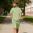 thumbnail image 4 of Fnooota Boys Summer Outfit Sets, Short Sleeve Cotton Linen Summer 2 Piece Kids' Clothing Sets Green Size 13-14 T, 4 of 6