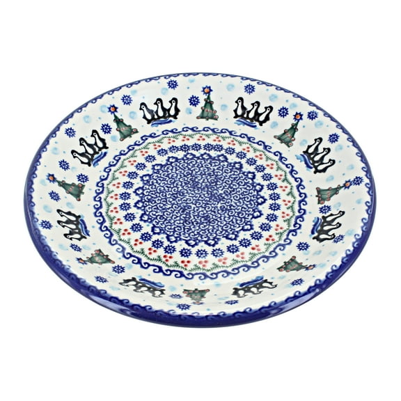 Blue Rose Polish Pottery Arctic Holidays Dinner Plate