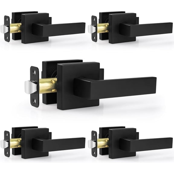 5 Pack Matte Black Door Handles Interior Door Knobs, Home Improvement Keyless Privacy Door Lock, Heavy Duty Zinc Alloy 2.07 lb Door Leverset for Bedrooms Bathrooms
