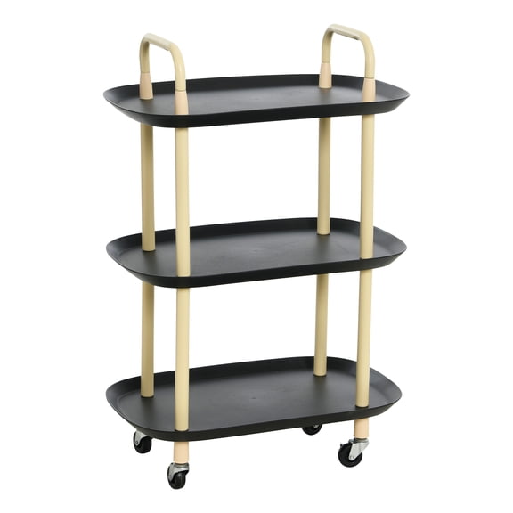 Main Mesa Modern Plastic and Metal 3-Tier Trolley, Black and Sand