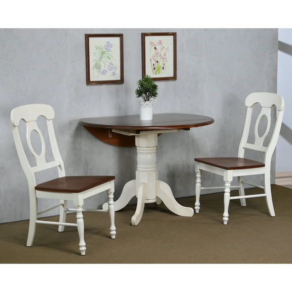 Coastal Dining Chairs - Solid Wood Side Chairs, Set of 2 - Antique White & Chestnut Brown