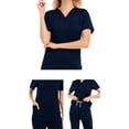 thumbnail image 3 of Nrmvnmi Summer Saving 2024 Scrubs Set for Women Joggers V-Neck 3 Pocket Top Uniforms Athletic Stretch Set Workwear Drawstring Threaded Pant Legs With Pocket, 3 of 4