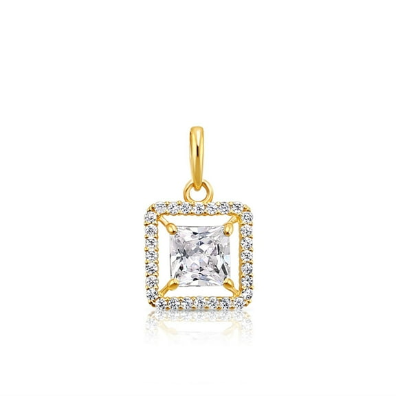 Tilo Jewelry 14K Yellow Gold Princess-Cut Square Halo Pendant Charm with Cubic Zirconia CZ Stones for Women & Unisex Necklace