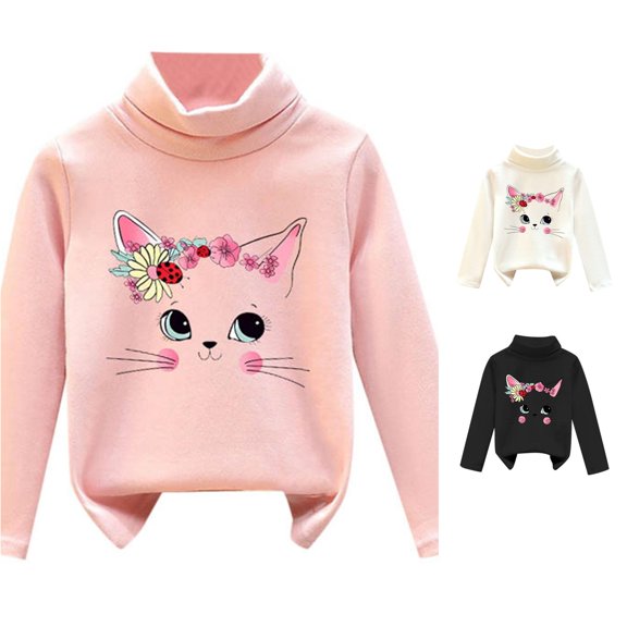 Luvior Toddler Girls Cotton Pullover Long Sleeve Turtleneck Sweater Kids Fall Winter Daily Undetshirt Tops Baby Soft Compy Tops