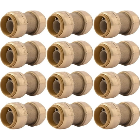 SharkBite 3/4 Inch Straight Coupling, Pack of 12, Push To Connect Brass Plumbing Fitting, PEX Pipe, Copper, CPVC, PE-RT, HDPE, U016LF