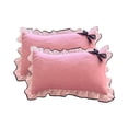 thumbnail image 3 of Jiaeri Lace Ruffled Pillowcases Set of 2 - Rose Print Decorative Pillow Covers with Bow, Soft Brushed Polyester Bedding, Standard Size 20x30 Inches, for Bedroom Sofa Home Decor, 3 of 7