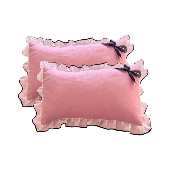 Taotanxi Ruffle Pillow Cases Standard Size Set of 2, Ruffled Pillow Covers with Envelope Closure, Wrinkle Resistant Ruffled Pillow Shams 19" x 29", Pink