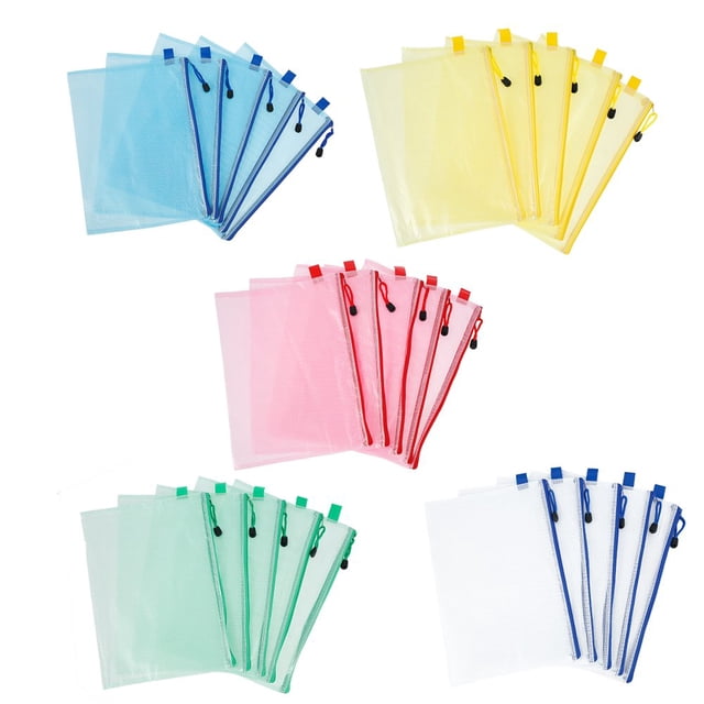 AMERTEER 25Pcs Document Folder File Zipper Bags Mesh Zipper Pouch Mesh Document Bags with Zipper Plastic Zip File Folders Mesh Zipper Bags Extra Thick Mesh Zipper Lock Bag for File St