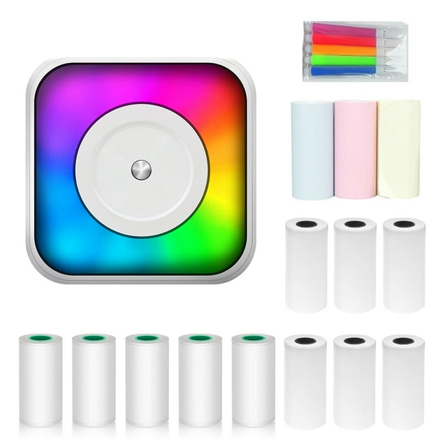yeacher C31 Imprimante Thermique Sans Fil Compacte avec Lumières LED, Imprime des Notes/images/pages Web/texte/mémos/listes, Comprend 6 Rouleaux Thermiques, 5 Rouleaux Adhésifs, 3 Rouleaux de Couleur, 5 Marqueurs, Pile Intégrée,
