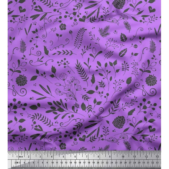 Soimoi Purple Rayon Fabric Berries Leaves Print Fabric by the Yard 58 Inch Wide