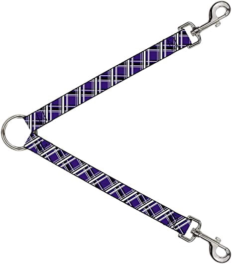Buckle-Down Dog Leash Splitter Houndstooth Gray Purple White 1 Foot Long 1 Inch Wide