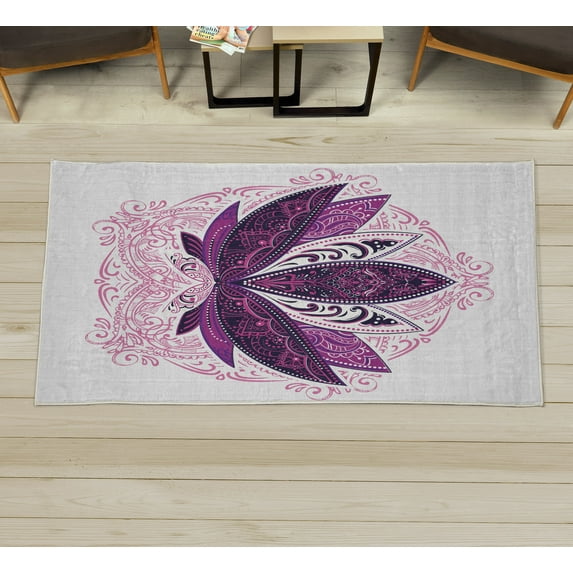 Lotus Decorative Rug, Flower Bloom Ornaments Exotic Petals Oriental Traditional Boho Design, Quality Carpet for Bedroom Dorm and Living Room, 6 Sizes, Dark Purple, by Ambesonne