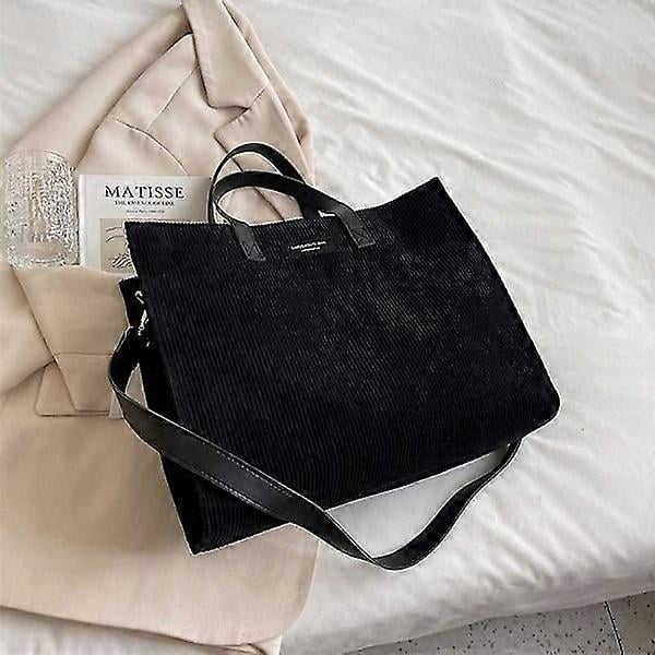 Handbag Casual Tote Soft Corduroy Satchel Shoulder Bags For Women Ladies Female Large Office Handbags Shopping Bag(black)