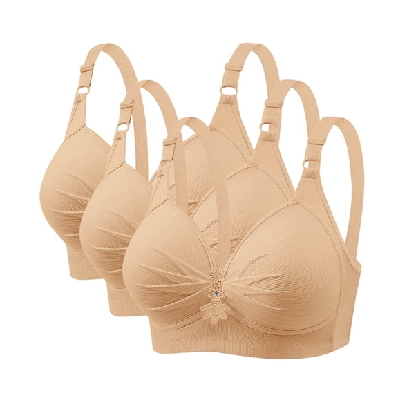 CYSFASHION 3 Pc Push Up Bra for Women Smoothing Wirefree Comfortable Support And Lift Lounge Soft Jelly Bra Beige