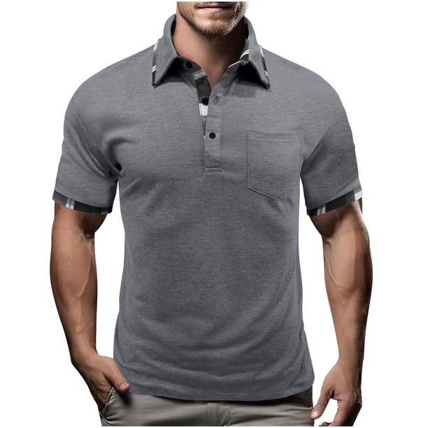 Mens Manga Corta Botón Abajo Camisas Primavera Verano Casual Cuello Cuadrado, Transpirable Punto para el Golf Y el Uso Diario