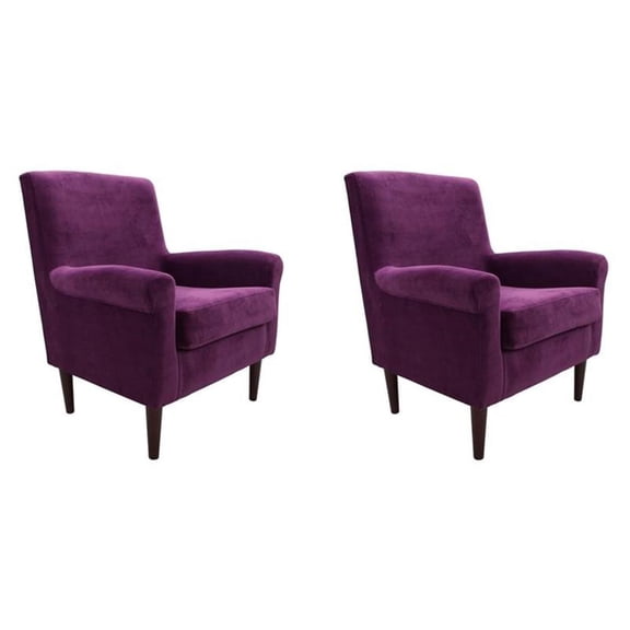 Pemberly Row Set of 2 17.5"H Fabric Rolled Arm Lounge Chair in Purple