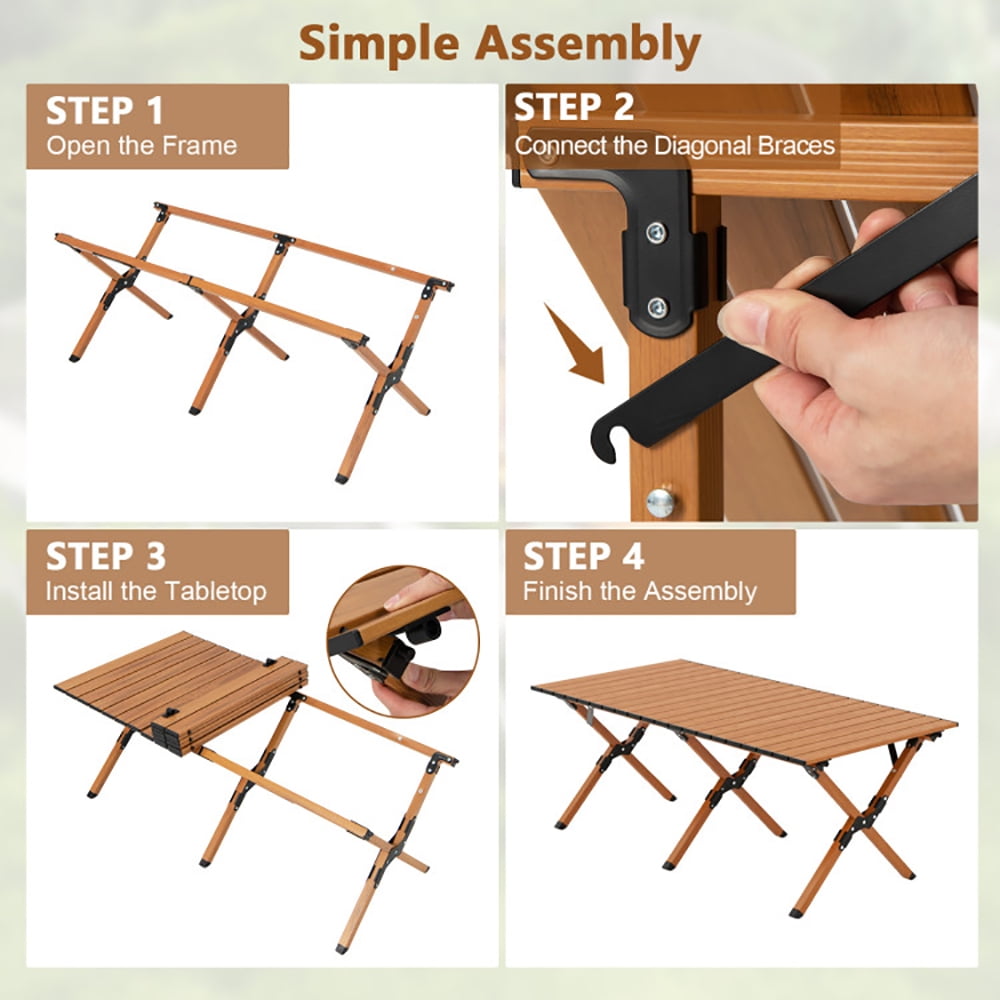 Aimee Lii Folding Lightweight Aluminum Camping Table with Wood Grain, Camp Tables PorTable Foldable-L