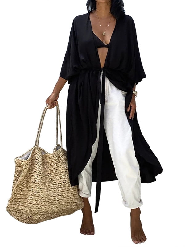 Inadays Summer Women's Swimsuit Cover up Long Kimono Swim Cover up Tie ...