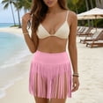 thumbnail image 6 of Qingpeng Womens Western Cowgirl Fringe Shorts Women's Solid Color Beach Fringe Half Skirt Swimming Skirt Tassel Bottoms, 6 of 7