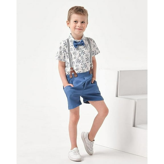 CARETOO Toddler Boy Outfit Clothes Suit Dress Shirt Bowtie Suspender Pants Kid Outfits Cotton Fabric
