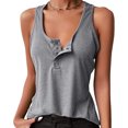 thumbnail image 2 of Camiseta sin mangas con botones a presión para mujer, camiseta cómoda de moda con botones para hacer deporte, 2 of 4