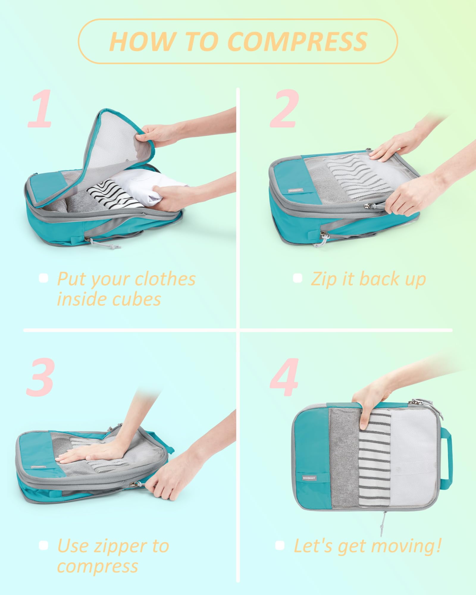 BAGSMART Compression Packing Cubes for Travel Luggage 6 Pcs