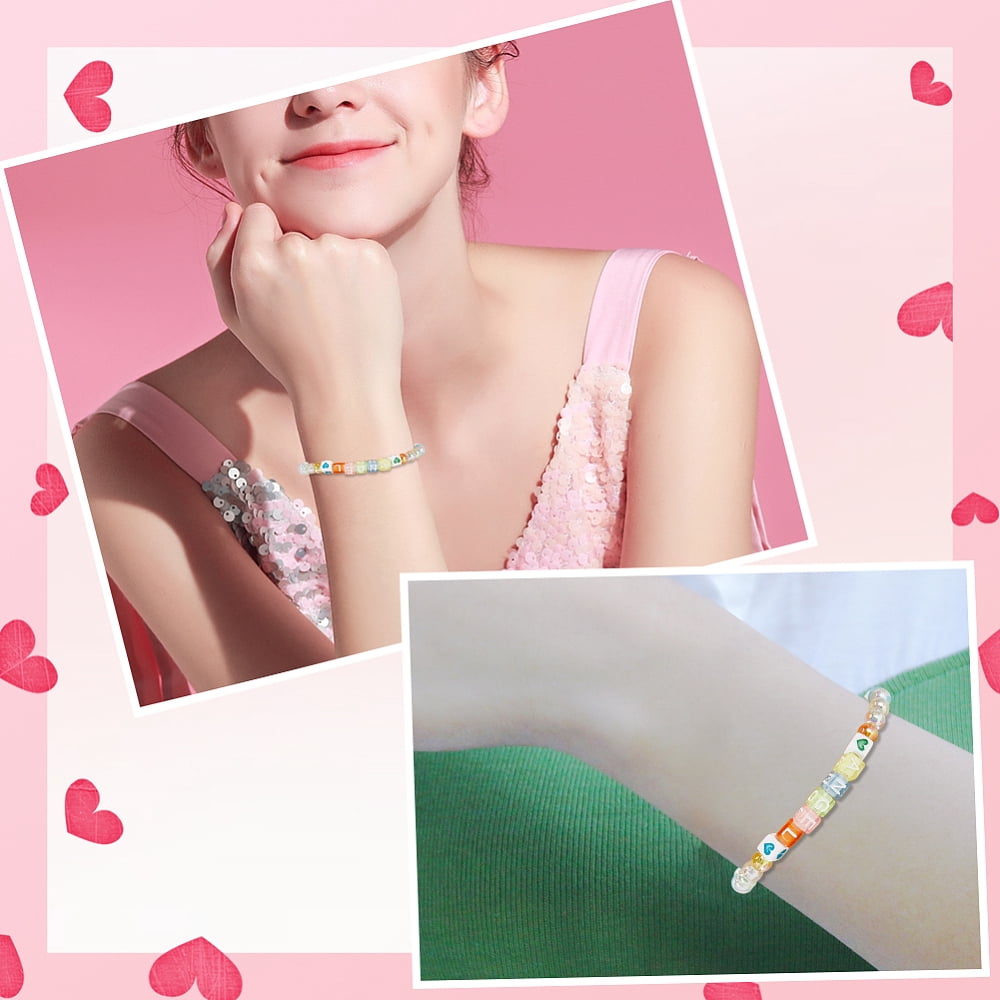 2000Pcs 6 Styles Transparent & Opaque Acrylic Beads Horizontal Hole Cube with Letter/Number/Heart Mixed Color 5.5~7x5.5~7x5.5~7mm Hole: 3~3.5mm